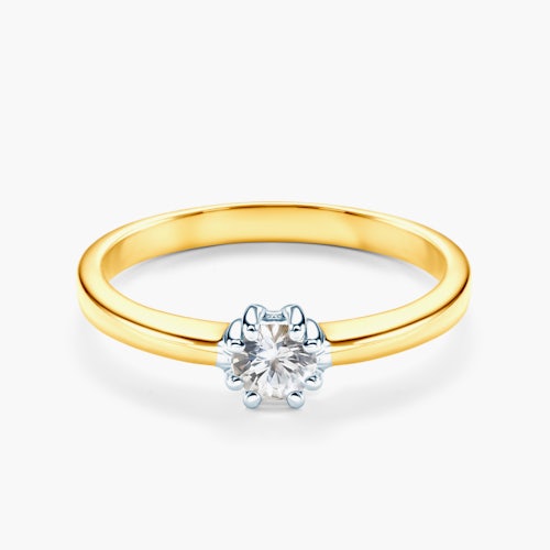 Pierścionek zaręczynowy SAVICKI: dwukolorowe złoto, biały szafir